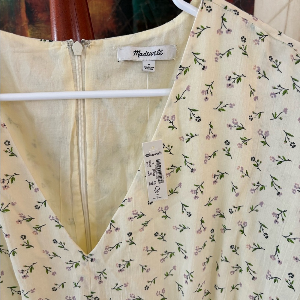 Madewell Cream Floral Midi Dress with Navy Trim - Picture 7 of 7